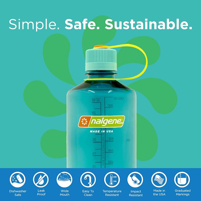 Nalgene Leak Proof Tritan BPA-Free Water Bottle - 32 oz Narrow Mouth - Made in the USA for Outdoor Use & Daily Hydration (Cerulean) (Pack of 6)