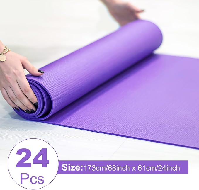 Funtery 3 mm Thin Yoga Mats Bulk, 68 x 24 Inches Lightweight PVC Exercise Mats Non Slip Workout Fitness Pads for Yoga Pilates Stretching Classes Gym Home Studio