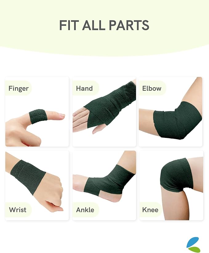 FriCARE Self Adhesive Bandage Wrap, Medical Tape in First Aid Kit | Elastic Cohesive Bandages for Sports/Vet/Wrist Ankle Wounds, 2 Inches X 5 Yards, Latex-free 6 Rolls, Hunter Green