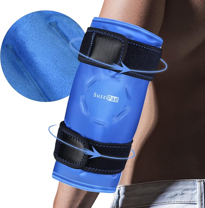 SuzziPad Elbow Ice Pack Wrap – Wearable Cold Compression Sleeve for Elbow & Forearm, Reusable Ice Pack for Tennis & Golf Recovery, Blue | Wearable & Reusable Cold Compression Sleeve for Arm, Tennis & Golfers Elbow, Tendonitis & Post-Surgery Recovery