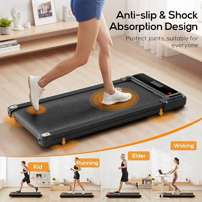 Walking Pad Under Desk Treadmill, Portable Compact Electric Walking Treadmill, Quiet Fitness Machine with Remote Control & LED Display for Home Office