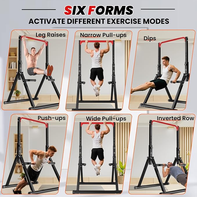 DOBESTS Power Tower Pull Up Bar Free Standing, Foldable Pull Up Station