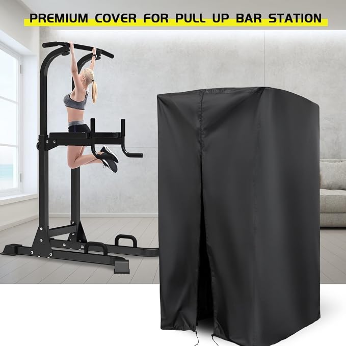 Pull Up Bar Station Cover for Power Tower,Pullup Dip Station Cover | 42x40x64,Waterproof Dustproof Heavy Duty Oxford Fabric Cover with Zipper,for Free Standing Pull Up Bar at Lowest Position