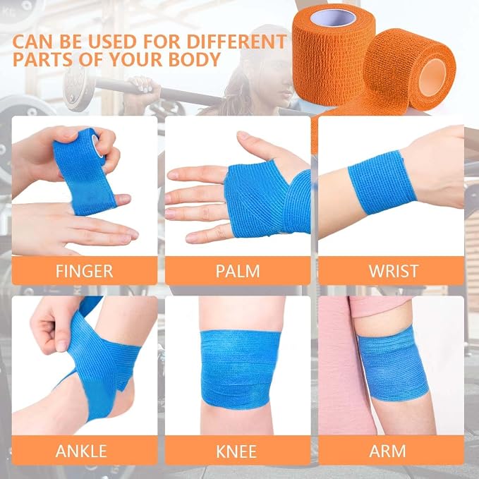 KISEER 15 Pack 2 Inch x 5 Yards Orange Self Adhesive Bandage Breathable Cohesive Bandage Wrap Rolls Elastic Self-Adherent Tape for Stretch Athletic, Sports, Wrist, Ankle