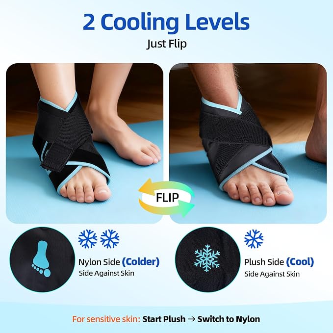 Comfytemp Ankle Foot Ice Pack Wrap for Plantar Fasciitis Relief, Heel Pain, Swelling, Achilles Tendonitis, Heel Spur, Sprain, Hot Cold Compress, Women Men Gift for Mom Dad, FSA Eligible HSA, 1 Pack