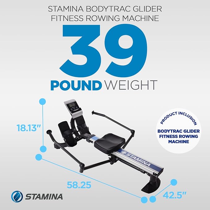 Stamina Hydraulic Rowing Machine, BodyTrac Glider with Cylinder Resistance, 250 Lbs - Home and Gym Exercise Equipment - Ideal for Fitness Training and Body Workout