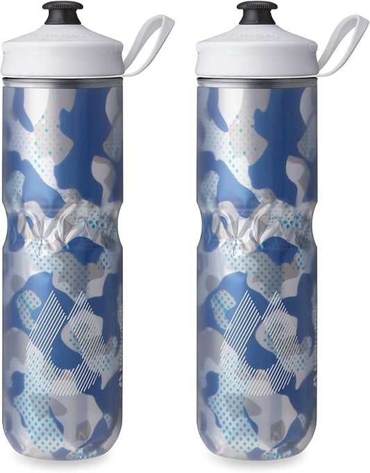 HydraPak Polar Sport Insulated Water Bottle 2-Pack (24oz, Contender Blue) | High Flow, BPA Free, Tri-Layer Insulation, Leakproof, Dash Handle, Easy Squeeze, Self-Sealing Cap, for Sports