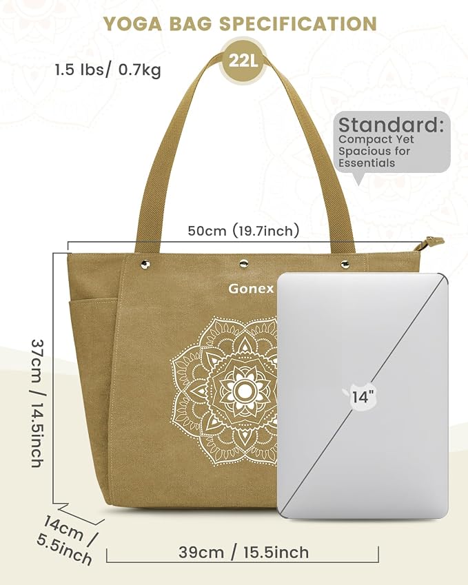 Gonex Yoga Mat Bag For Women Canvas Tote Pilates Gym Bag With Mat Carrier | Front-Opening Quick Access Mat Straps, Durable Cotton Canvas, Machine Washable, Bottle Holder Multi Pockets, Yoga Gym Travel