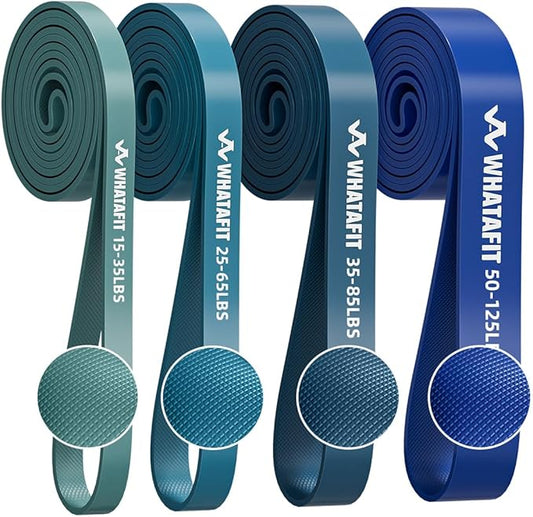 WHATAFIT Resistance Bands, Pull Up Assist Bands with Handles, Door Anchor | Natural Latex Rubber, Progressive Tension, Exercise Loop for Full-Body Fitness, Portable Gym Bag, Warm-Up & Stretch