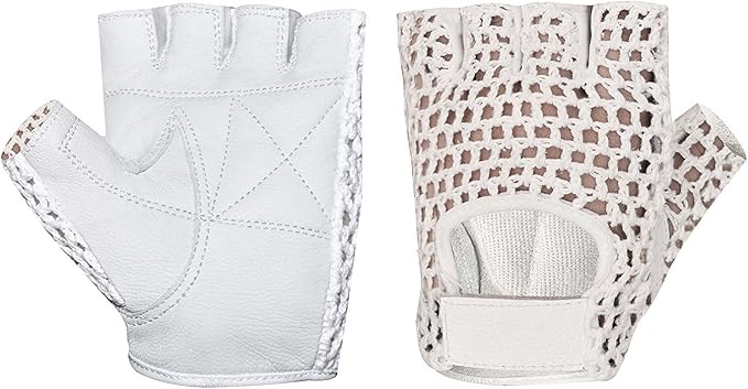 MESH Leather Fingerless Weight Lifting Exercise Gym Wheelchair Gloves White W 1061