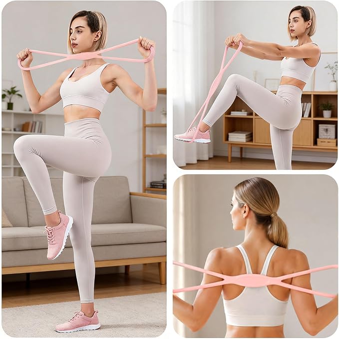2Pack Figure 8 Resistance Bands for Women, 8 Shaped Rubber Exercise Band for Arms, Back, Shoulder Stretch with Handles, 15 Lbs Fitness Band for Home Yoga Gym Workout