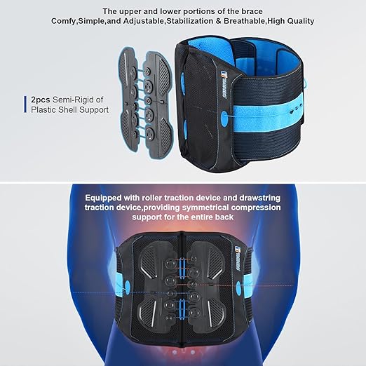 TIMTAKBO Lower Back Brace with Dual-Pulley System Black S/M | Adjustable Lumbar Decompression Belt for Herniated Disc, Sciatica & Scoliosis – High-Support Back Brace for Men & Women