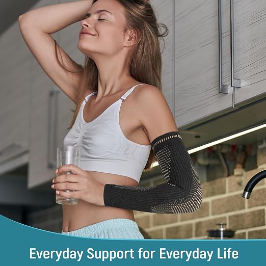 Copper Elbow Compression Sleeve, Extends to Forearm, Snug Fit, Small | Copper Infused, Extended Coverage, Tennis Elbow Brace, Weightlifting, Tendonitis, Golfers Elbow Pain Relief