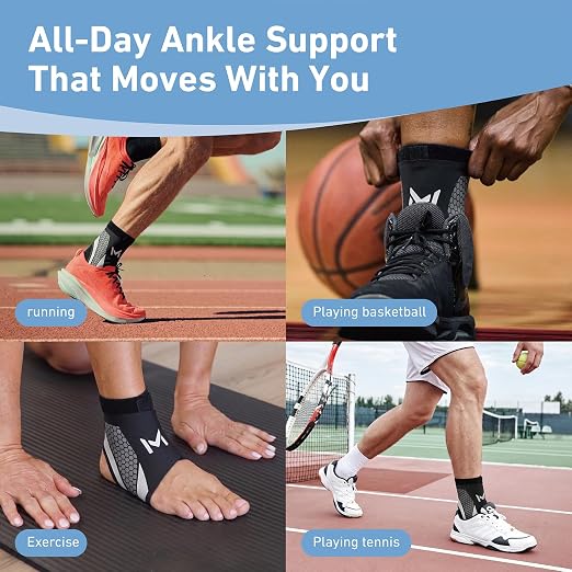 Ankle Brace for Men & Women, Breathable Compression Compression Sleeve for Plantar Fasciitis Relief, Adjustable Ankle Brace for Sprain Recovery & Sports Protection(Grey-1 Pc)