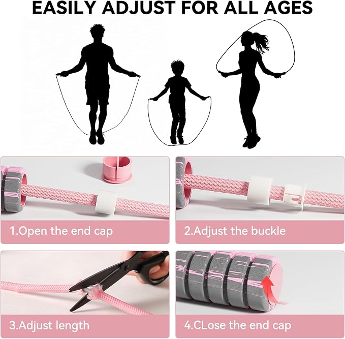 Jump Rope Cotton Adjustable Skipping Weighted jumprope for Women，Adult and Children Athletic Fitness Exercise Jumping Rope (Pink)