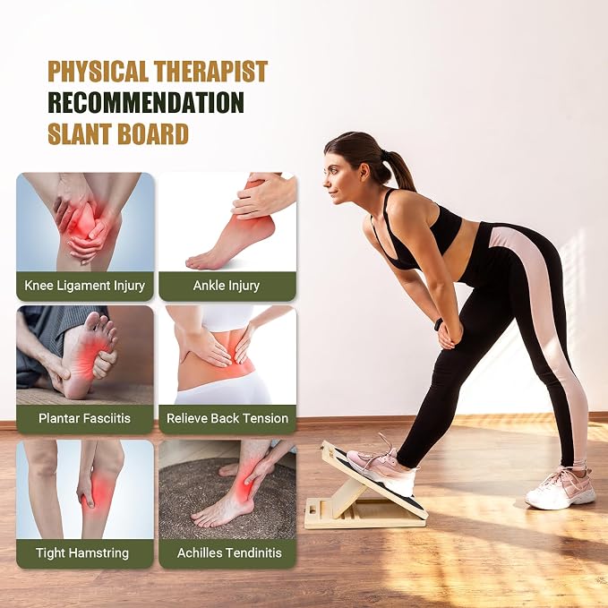 Slant Board Calf Stretching, 300 LBS Capacity Portable Wooden Incline Board | Training Poster, 5 Adjustable Angles, Non-Slip Calf Mobility Board for Legs, Ankles, Knees, Heels, Physical Therapy & Squats