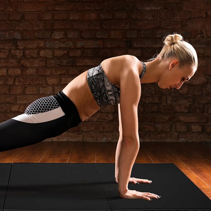 BalanceFrom 6x2 Feet 3-Panel Folding Gymnastics Mat – 1.5-Inch Thick Pad with Vinyl Surface and Carrying Handles for Tumbling, Yoga, Pilates, Home Workouts, and Martial Arts
