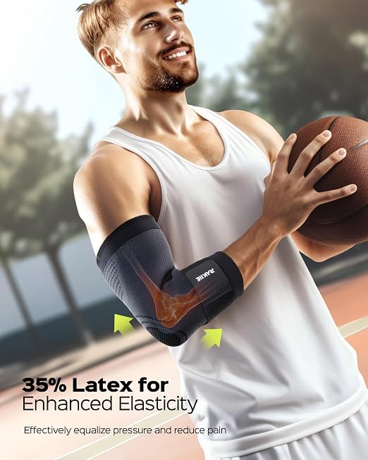 Rakiie Elbow Compression Sleeve 2 Pack, Elbow Brace for Tendonitis and Tennis Elbow, Pain Relief Brace for Men & Women, Sleeve Reduce Joint Pain for Tennis, Golfer, Workouts, Black (S)