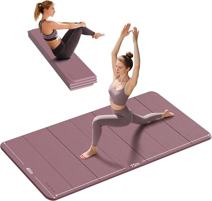 PAIDU Foldable Yoga Mat (10MM) 75‘’x40‘“ Quick Fold，Easy Storage | TPE Non-Slip Design, Ea Extra Long/Wide for Indoor Yoga, Pilates and Outdoor Travel Workouts