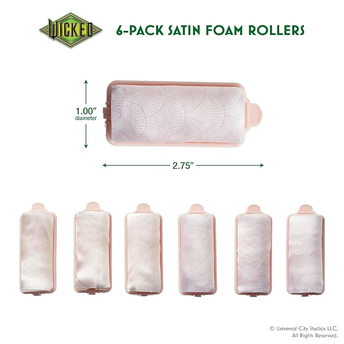 Wicked Glinda 6PK Satin Rollers - hair rollers - foam rollers - heatless hair curlers - Scunci by Conair (Pack of 2)