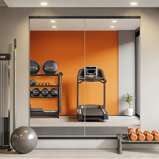 Home Gym Mirror for Wall, 56x28x2PCS Frameless Full Length Mirror, Black | HD Shatterproof Glass, Easy Wall Mount, Large Body Mirrors for Home Gym, Workout, Bedroom, Garage