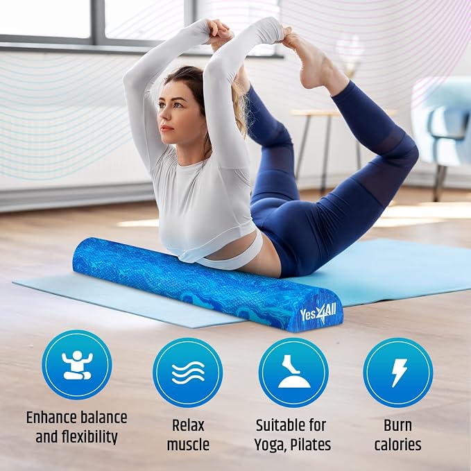 Yes4All EVA Firm Foam Roller for Stretching, Half Yoga Back Roller for Muscle Massage for Pilates, Yoga, Balance & Core Exercises - 12/36 inches