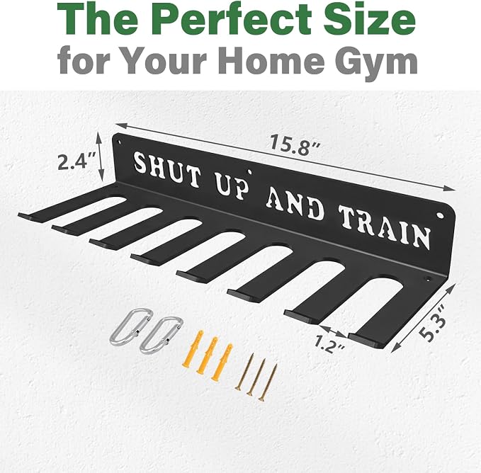 Home Gym Accessories Organization Storage Rack Equipment For Home 8 Hook Wall Hanger Display Gear Barbells Resistance Bands Jump Ropes Lifting Belt Hanger Accessories Hardware Included