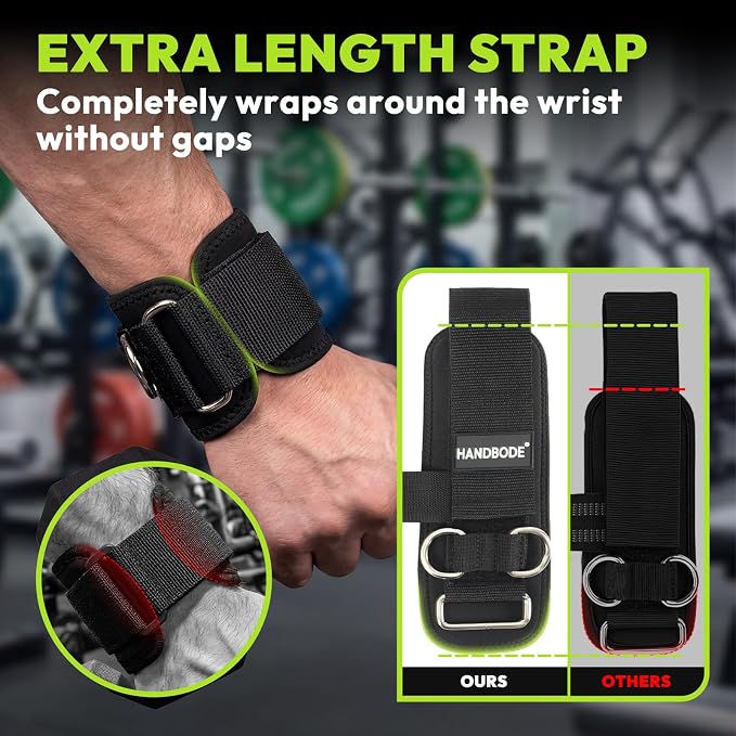 HANDBODE Lifting Straps, Double D-Ring Wrist Wraps for Gym | Nylon And Cowhide Options, 2 PCS, Cuffed Design, Extra-Long Profile, Deadlifts, Pull-Ups, Rows, Cable Training, Bodybuilding