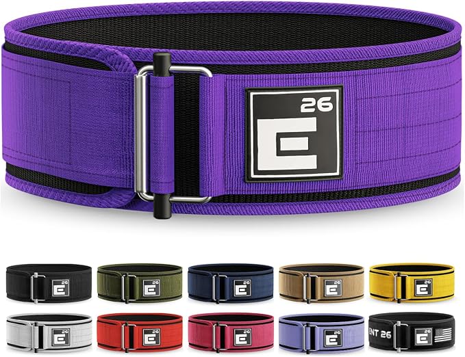 Element 26 Self-Locking Weight Lifting Belt | 4” Back Support for Gym, Powerlifting, Body Building, Cross Training, Men, Women, Deadlift, Squat, Quick Locking, Competition