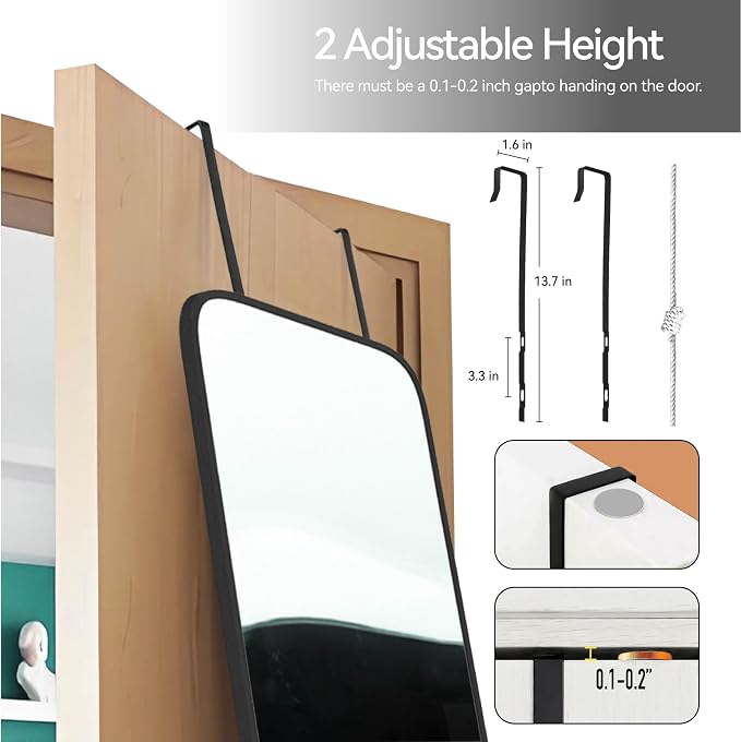 SCWF-GZ 57x16 Full Length Mirror Over The Door Hanging, Floor Stand/Wall Mounted Aluminum Alloy Frame Dressing Mirror for Bedroom Living Room 57 inch Black