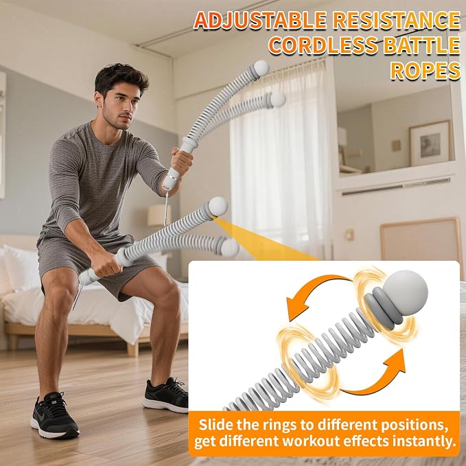 Ropeless Battle Ropes for Home Gym, Portable Cordless Weighted Battle Rope | Storage Bag, Weighted Battle Rope for High Calorie Burn, Men & Women Fitness Equipment, HIIT & Low-Impact Aerobic Training