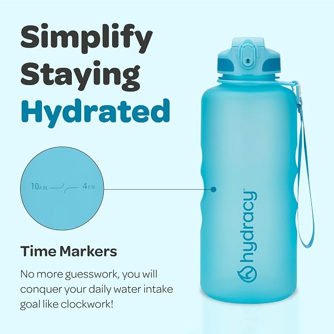 Hydracy 2L Large Water Bottle, Shatterproof, BPA Free Tritan Plastic, Leakproof, Zero Condensation, With Detachable Carry Strap, Spillproof Lid, Convenient Silicon Spout, Ideal for Gym, Yoga | Leakproof,BPA Free,No Sweat Neoprene Sleeve,Carry Strap,Dai...