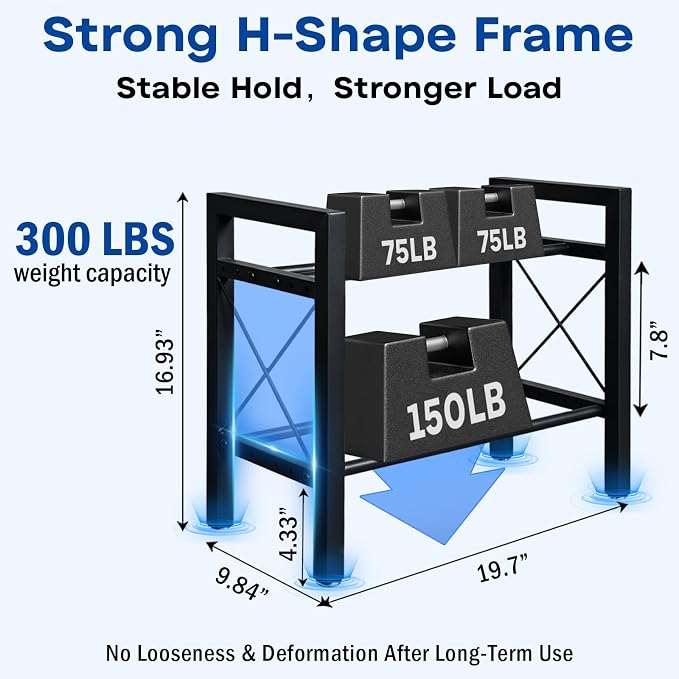 Dumbbell Rack Stand Only, 2 Tier | 3 Tier Adjustable Weight Rack | Thick Steel, Stable Compact H-Frame, Custom Bar Gap, Non-Slip Base, Waterproof Rustproof Coating, For Home Gym Garage Storage