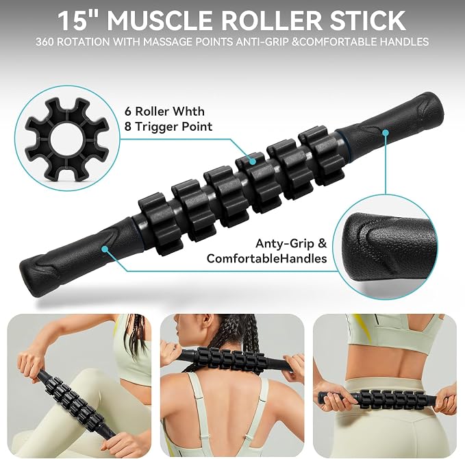 Krightlink 5-in-1 Foam Roller Set High Density Deep Tissue Muscle Massage | Muscle Recovery Kit Exercise Roller, Massage Ball, Resistance Band & Carry Bag for Physical Therapy & Pain Relief Black