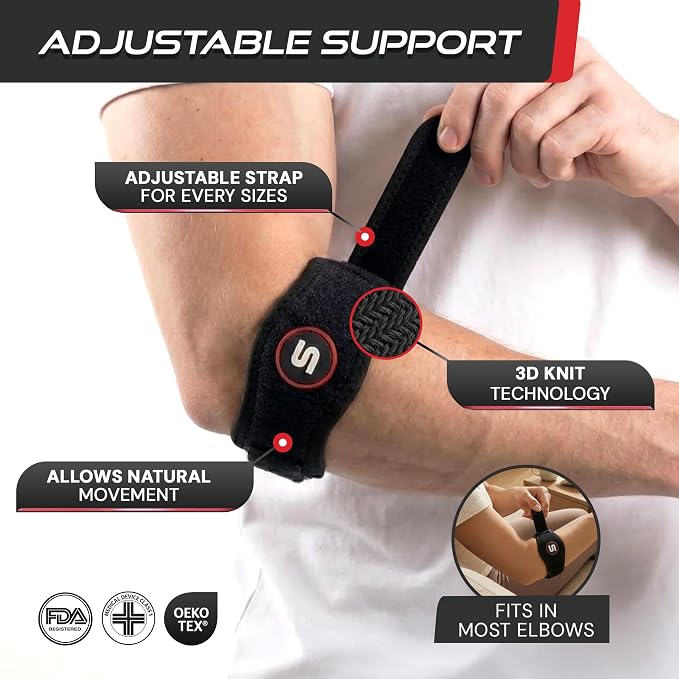 Sleeve Stars Tennis Elbow Brace for Men & Women, Elbow Brace for Tendonitis, Tennis Elbow Strap, Golfers Elbow Brace, Elbow Support Wrap for Tennis Elbow Relief, Fits 9"-23" (Pair/Black)