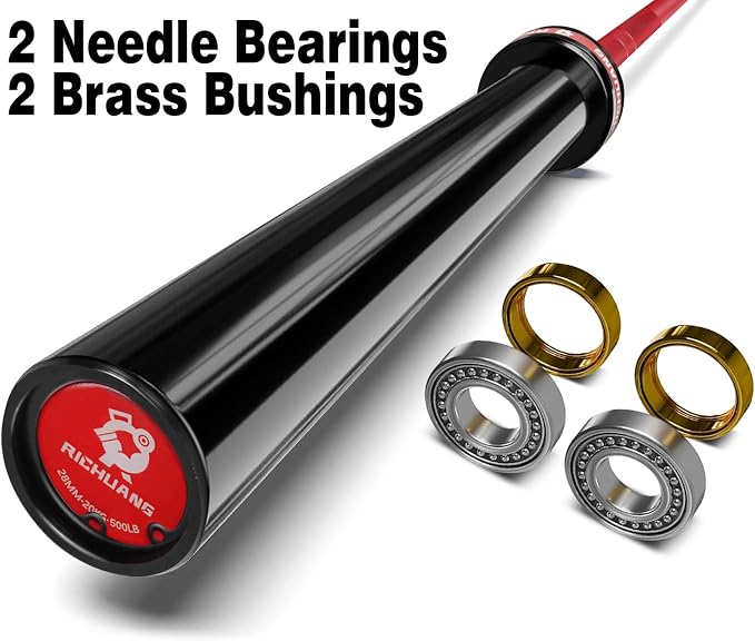 7ft Olympic Barbell 28mm 45lb – 500/700/1000LB Bar for Home Gym | Ceramic coated steel. Smooth spinning sleeves. Fits 2" plates. For snatch, clean and jerk, squats, deadlifts, bench press.