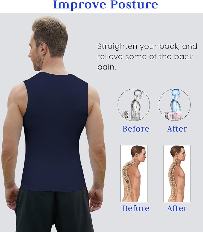 Compression Shirt Men Slimming Body Shaper Vest Crewneck Workout Tank Top | Tummy Control Undershirts, Gynecomastia Compression Shirts, Back Support, Sleeveless Muscle Shirts, Shaping Tank Top