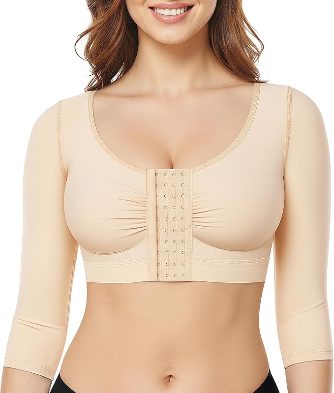 BRABIC Upper Arm Shaper for Women Fajas Post Surgery Compression Sleeves | Front Closure Bra, Arm Lipo Compression Garment, Slimming Shapewear Top, Support for Flabby Arms and Post-Surgery Recovery