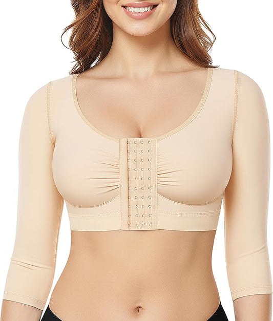 BRABIC Upper Arm Shaper for Women Fajas Post Surgery Compression Sleeves | Front Closure Bra, Arm Lipo Compression Garment, Slimming Shapewear Top, Support for Flabby Arms and Post-Surgery Recovery