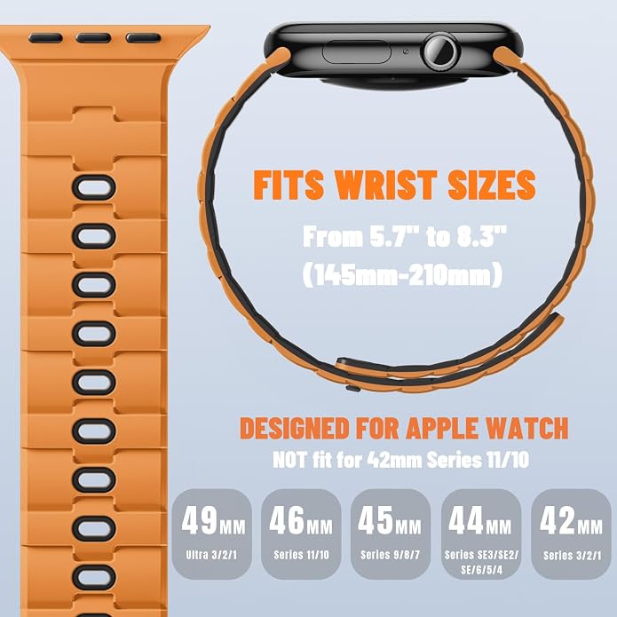 Bandletic Magnetic Silicone Watchband Compatible with All Apple Watch | Strong Magnet Sport Strap for iWatch Ultra 49mm Series 11-1 SE 46mm 45mm 44mm 42mm 41mm 40mm 38mm, Ideal for Men Women