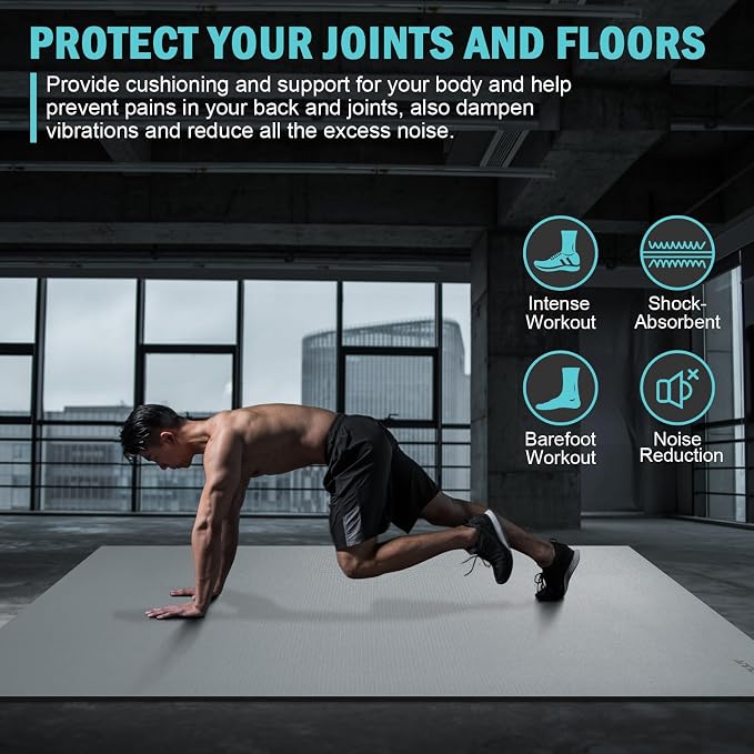 Large Exercise Mat 8'x5'|12'x6'|6'x4'|6'x2' Workout Mat for Home Gym Mats Exercise Heavy Duty Gym Flooring Fitness Mat Large Yoga Mat Cardio Mat for Weightlifting, Jump Rope, MMA, Shoe-Friendly