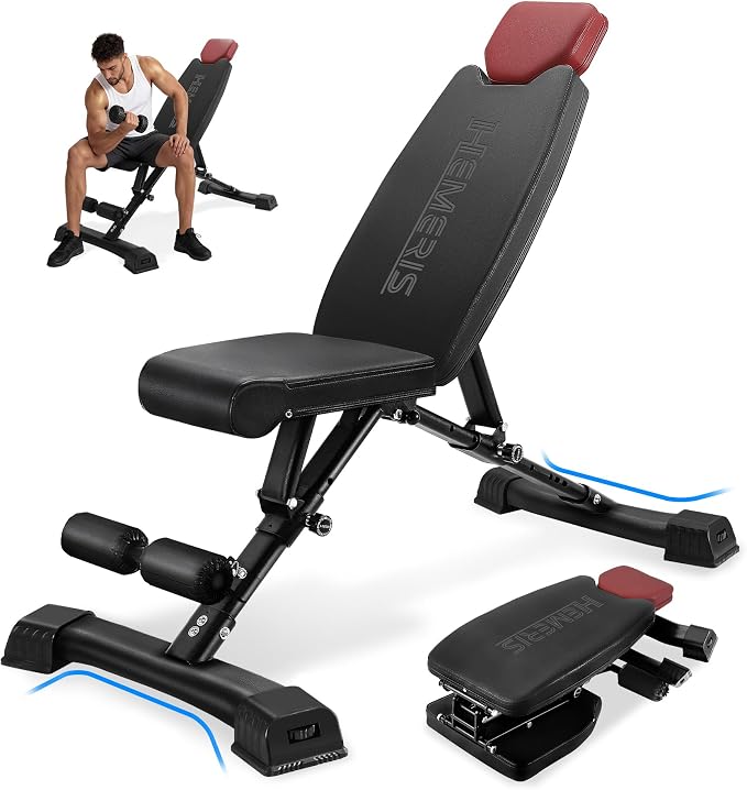 Adjustable Weight Bench 32 In Backrest | Foldable Workout Bench for home gym 660 LBS Incline/Decline Bench Press Exercise Equipment 85°to -30°FID