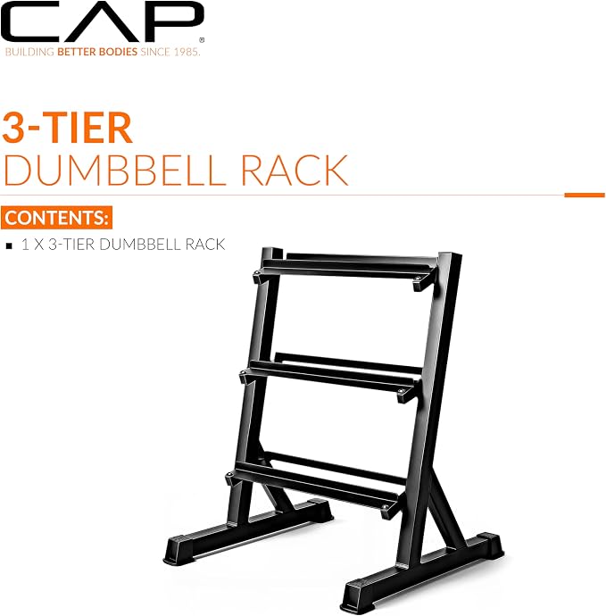 CAP 2-Tier & 3-Tier Dumbbell Rack for Home Gym, Heavy-Duty Steel Weight Storage Rack for Hex Dumbbells, Holds 5-35lb 5-50lb 5-75lb Dumbbell Pairs, Multiple Sizes & Capacities