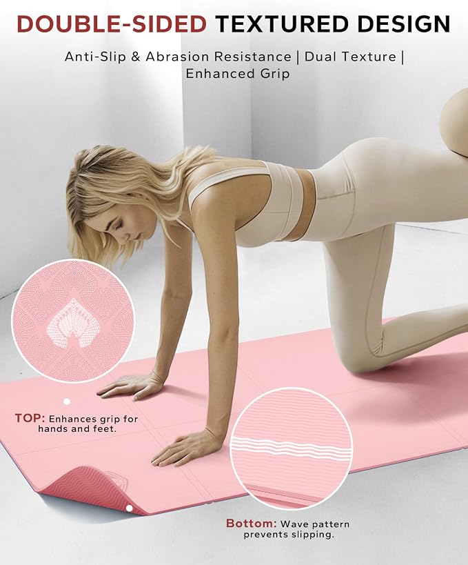 HAPBEAR Foldable Yoga Mat - 72"x24"x0.24" (6mm), Non-Slip TPE Exercise Mat | Ideal for Home Workout, Yoga, Pilates, Stretching & Travel, Durable & Eco-Friendly, Includes Carry Bag
