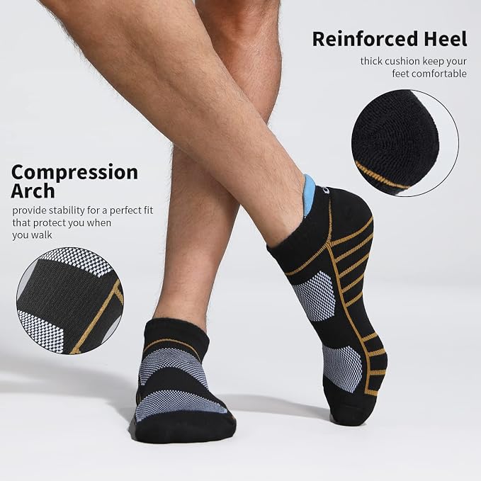 Lapulas Athletic Running Ankle Socks, Low Cut Cushioned Anti-Blister Tab Sports Socks Men Women 6Pairs