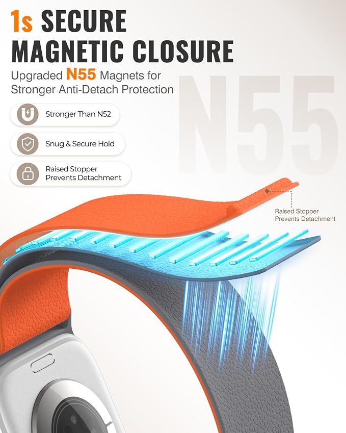 Magnetic Silicone Sport Band for Apple Watch 42mm 46mm 49mm 38mm 40mm 41mm 44mm 45mm Men Women, Patented Auto Lock Breathable Soft Loop for iWatch Ultra SE Series 11 10 9 8 7 6 5 4 3 2 1 All Day Comfort