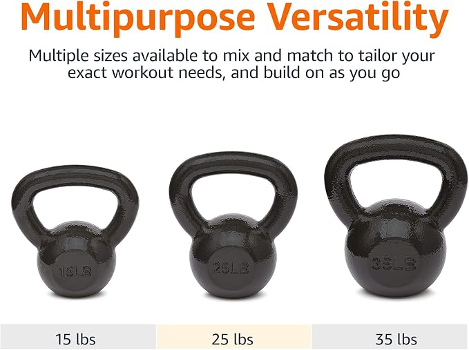 Amazon Basics Cast Iron Kettlebell for Strength Training, Textured Wide Handle, Black