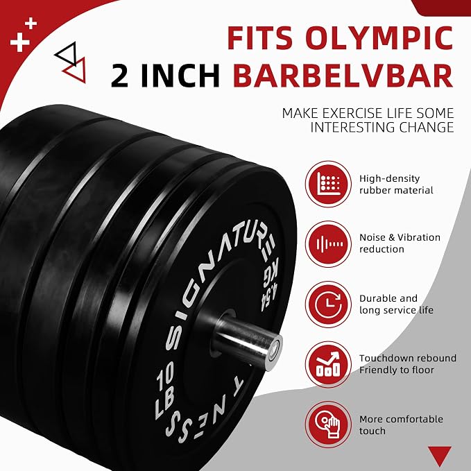 Fitvids 2-Inch Olympic Rubber Weight Plates Sets, Bumper Plates Set with Barbell for Strength Training, 180-390 Lbs Multiple Options