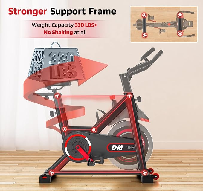 DMASUN Exercise Bike, Silent Magnetic Resistance Stationary Bike for Home with 330 LBS Capacity, Pedals with Anti-loosening Nuts, Indoor Bike with Comfortable Seat Cushion, Digital Display