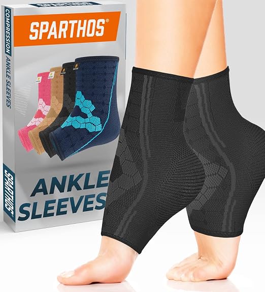 Sparthos Ankle Brace for Women & Men, Foot Compression Sleeve - Black-S